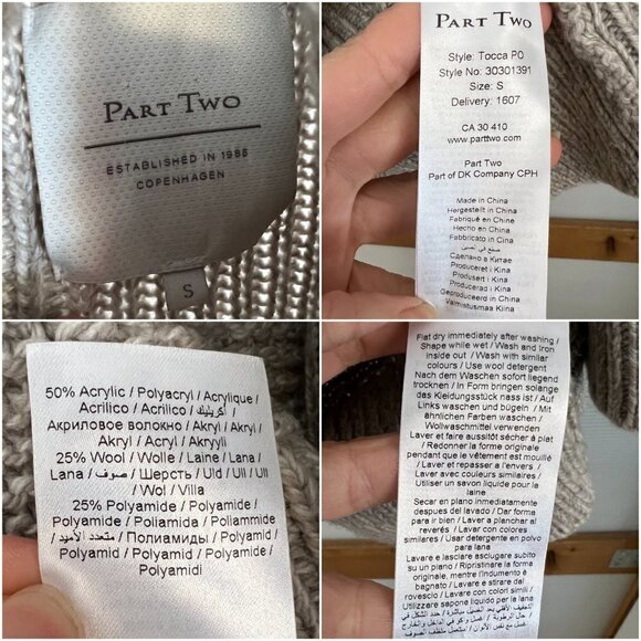 Part Two Tocca Wool Blend White Brown Oversize Long Pullover Knit Sweater Sz S - Picture 13 of 14